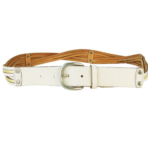 FOSSIL Tri-Color Silver Gold Metallic Braided Leather Belt Women's M (33"-37") - Picture 2 of 5